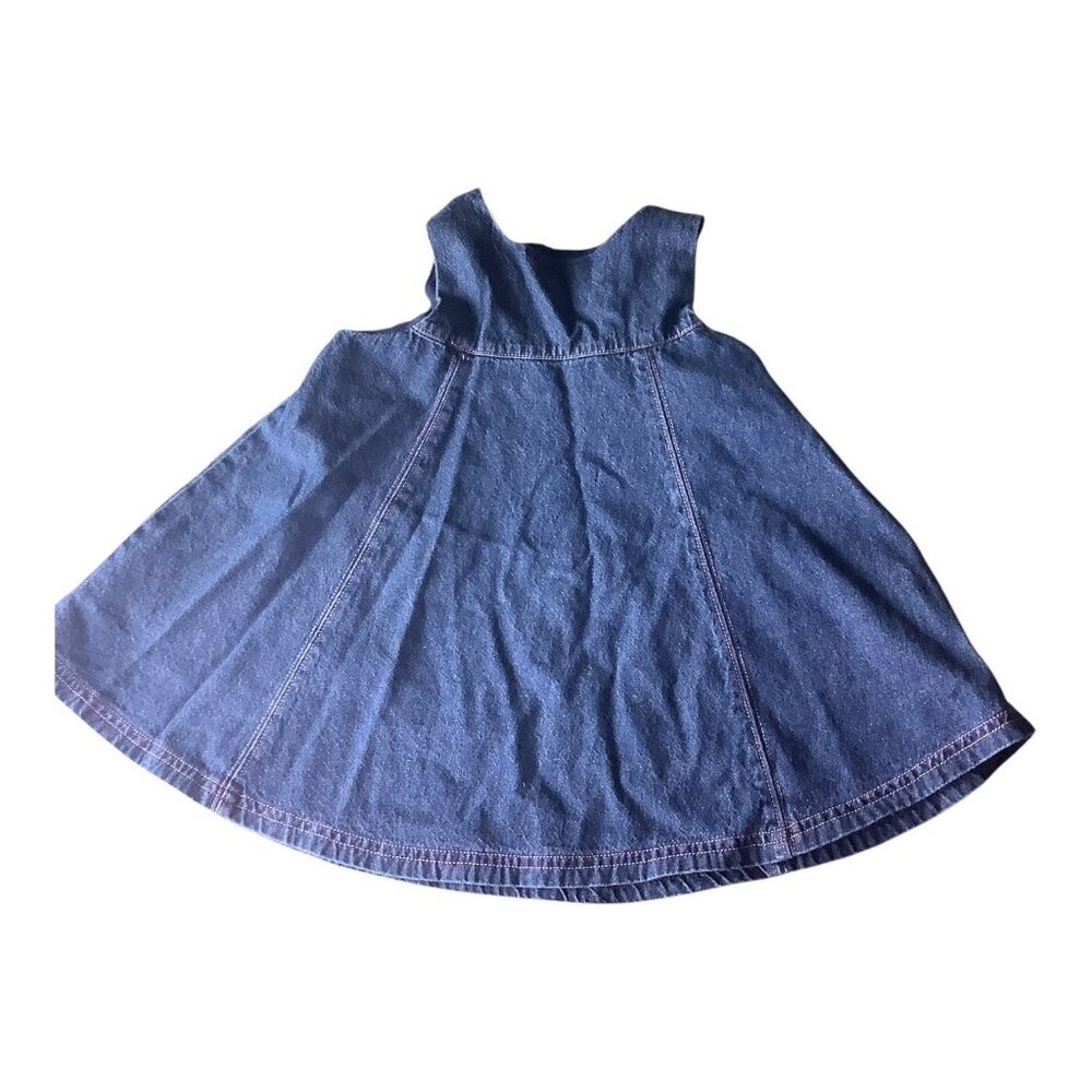 Vintage Y2K Blue Denim Jean Jumper Dress Embroidered Flowers 18M Sleeveless - Picture 2 of 6